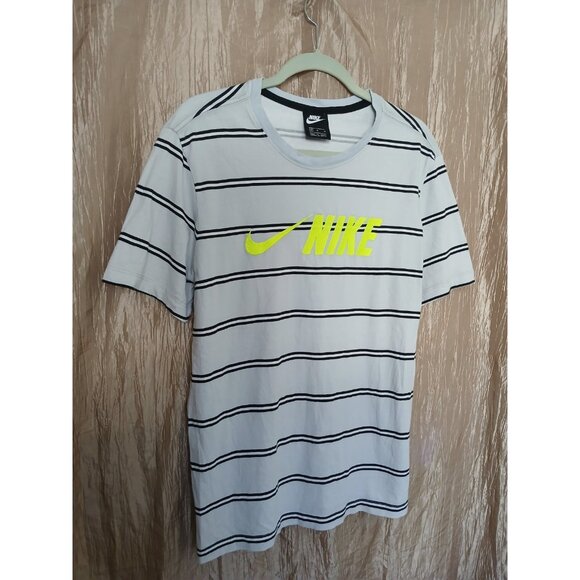 Nike Air Max 90 Embroidered Logo T Shirt Mens M White Striped Cotton CW4686-077 - Picture 6 of 11